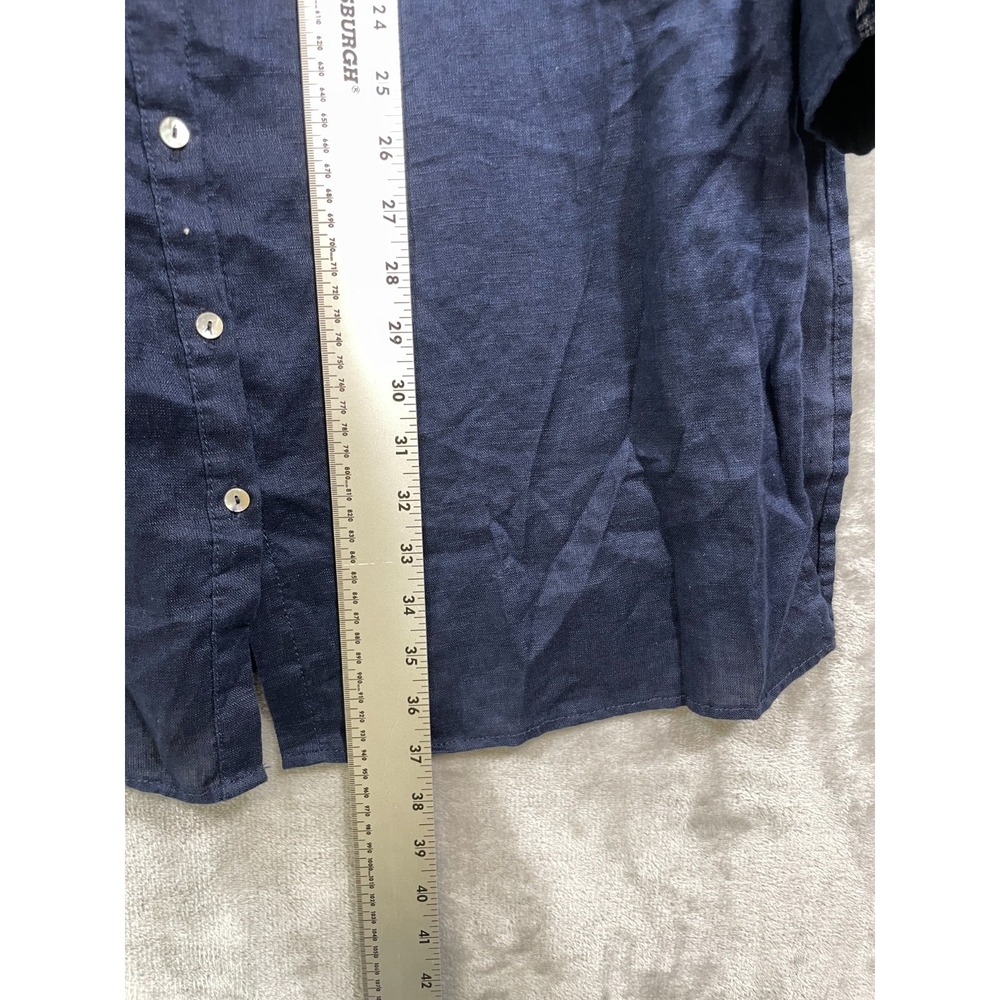 TAHARI 100% Linen Tunic Shirt Women's L Navy Long Sleeve Relaxed Coastal Collar - Picture 6 of 7